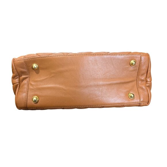 Chi Carlos Falchi Quilted Brown Leather Shoulder Bag Gold-Studded Strap Buckle - Picture 7 of 8